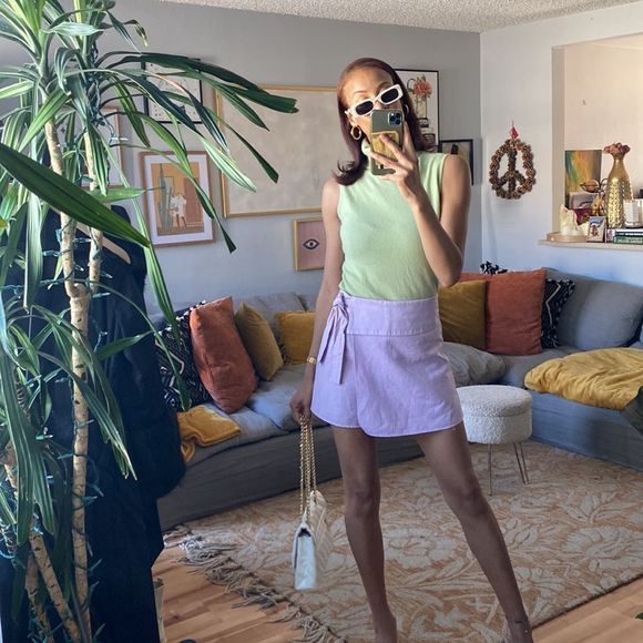 Zara Lavender Linen Blend Bow Trim Skort - Picture 16 of 16